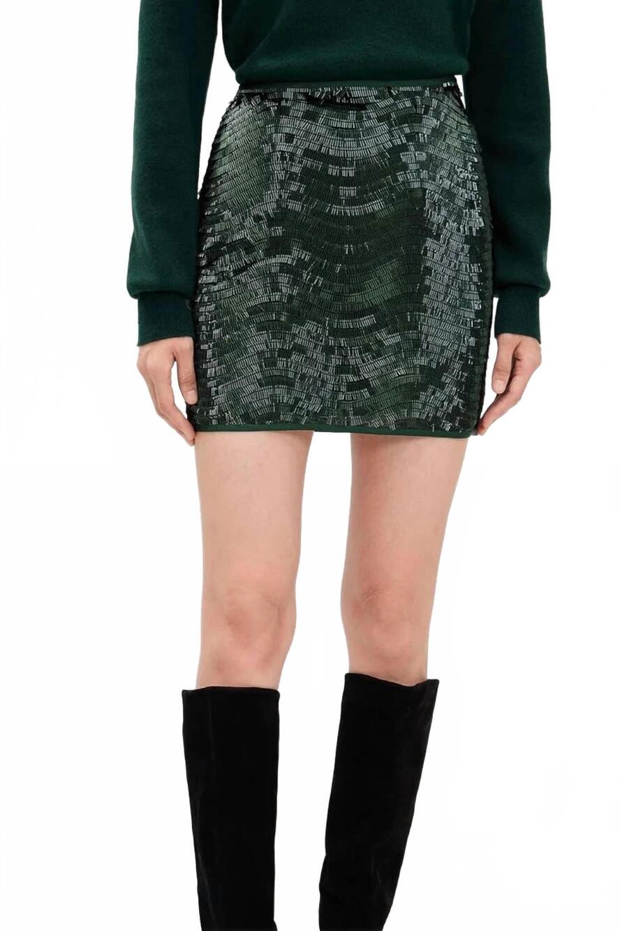 NEW SUSANA MONACO cyprus swirl sequin mini skirt in green